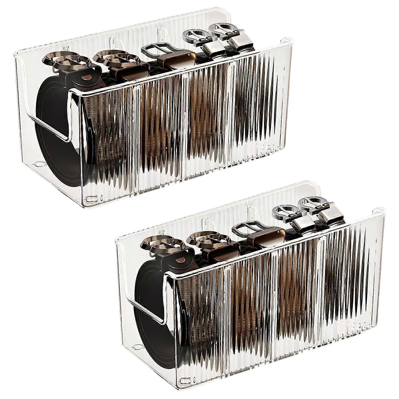 Closet Organizer Acrylic Storage Box 2 Pack Clear Stackable Belt and Tie Holder with Adjustable Dividers