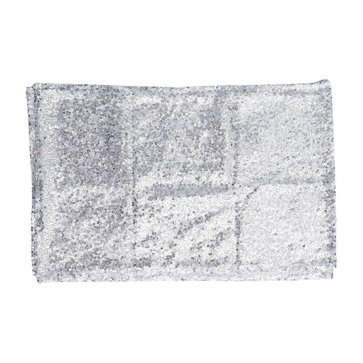 Silver Sequin Table Runner Elegant Tablecloth for Party 2Pcs Cover