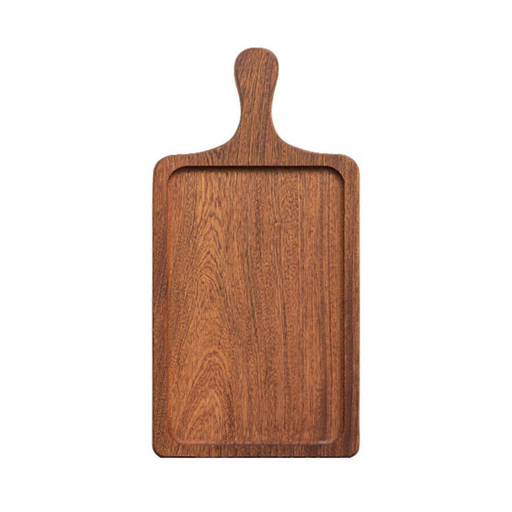 Wooden Serving Board Solid Ebony Rectangular Steak and Pizza Tray with Ergonomic Handle 40cm