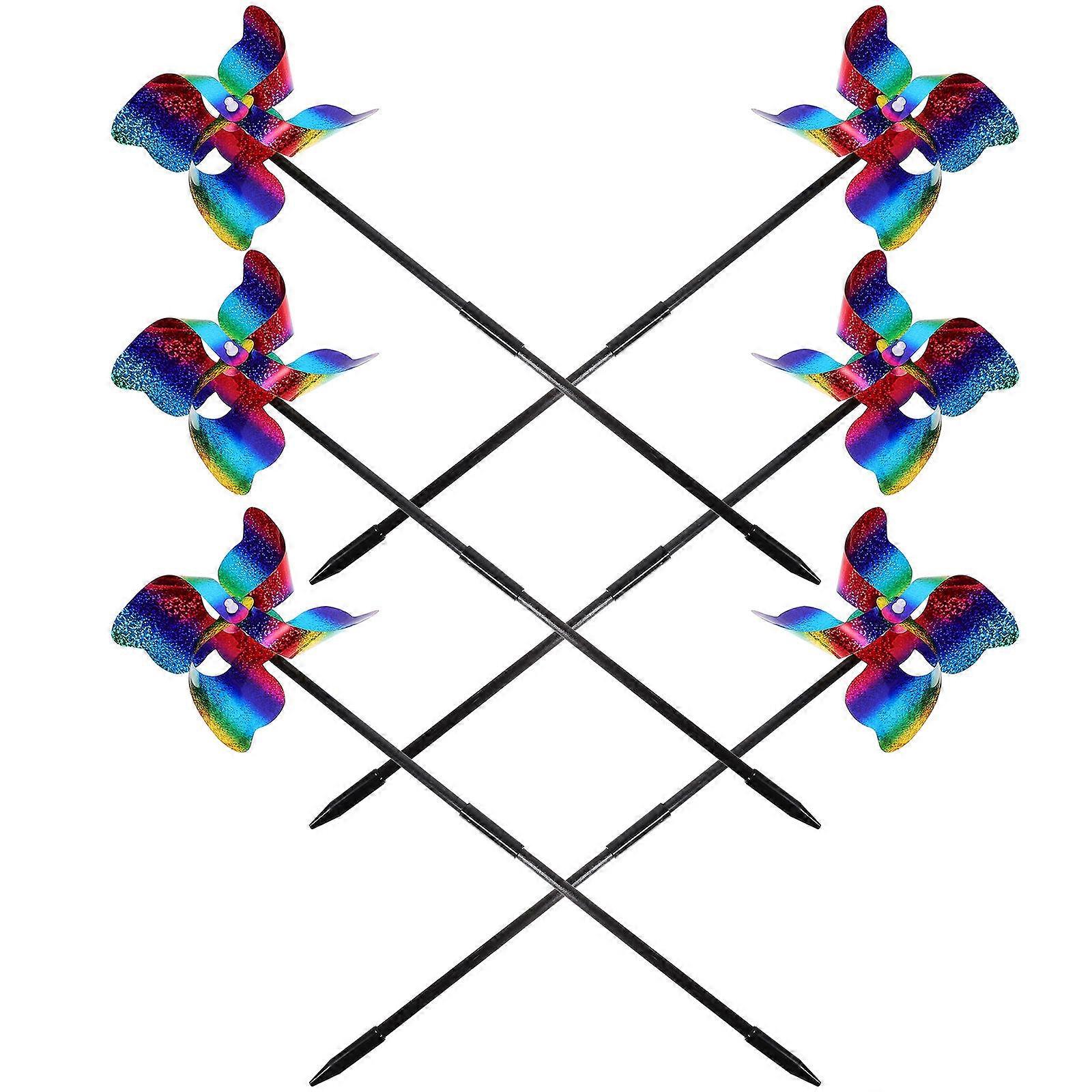 6Pcs Reflective Plastic Wind Spinner Windmill for Playing Yard Decor