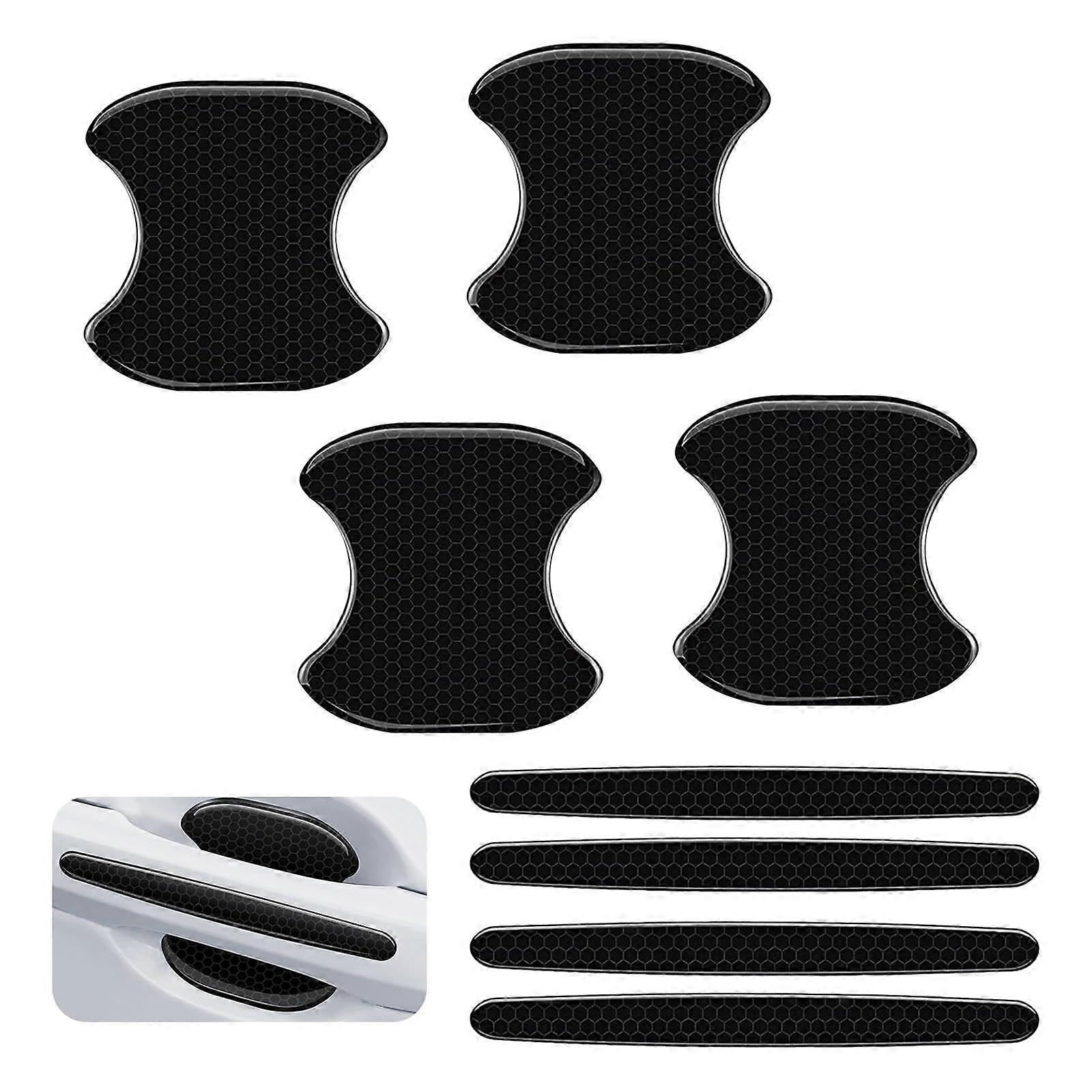 8 PCS Car Door Handle Protector Set, Waterproof Reflective AntiScratch Bowl Stickers, Universal Black