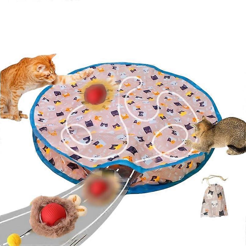 Interactive Cat Toy Play Mat, Double Layer Hunting Game with Rolling Ball, Durable 70cm Activity Zone