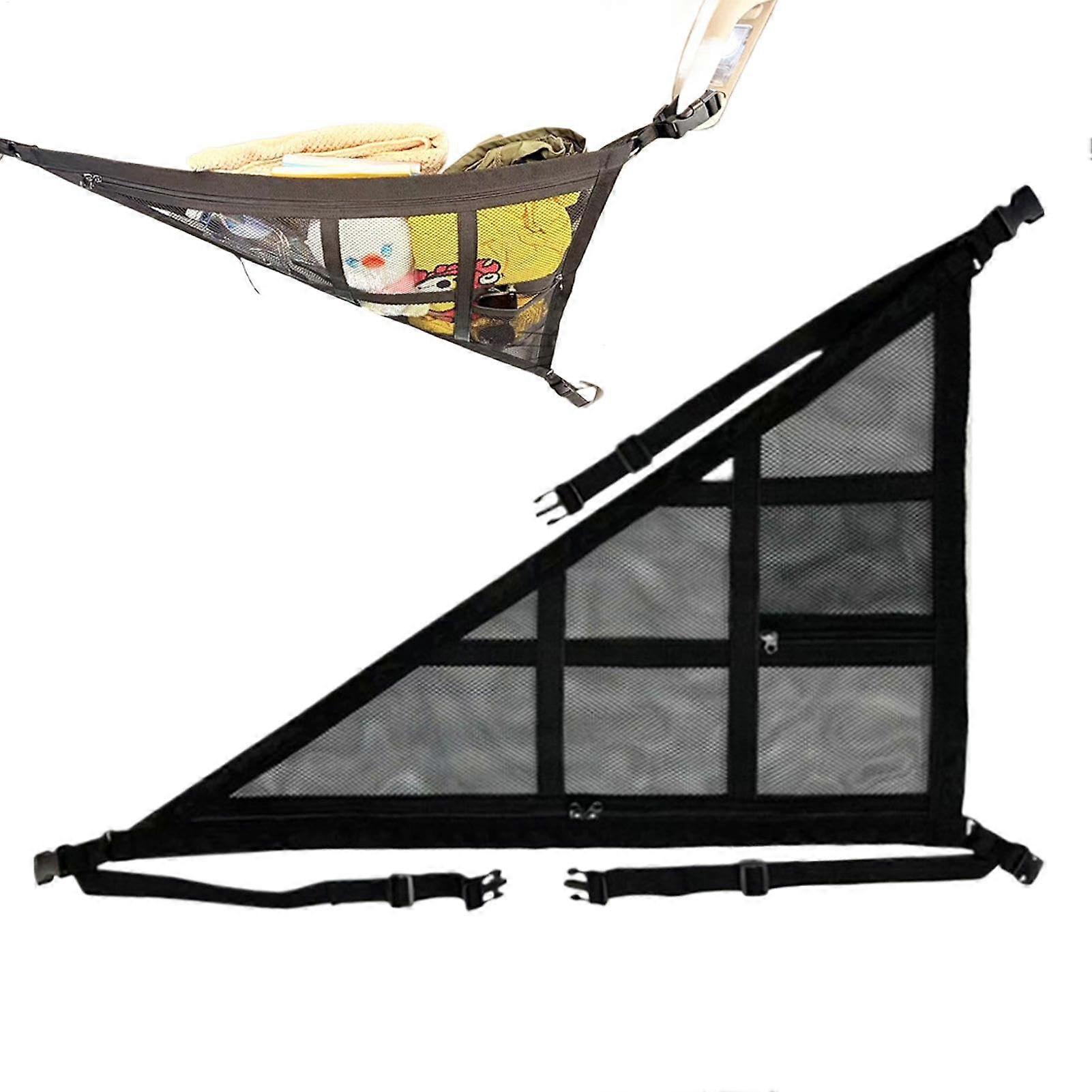 Double Layer Car Roof Cargo Net with ExtraLarge Capacity Triangular Ceiling Storage Organizer Black