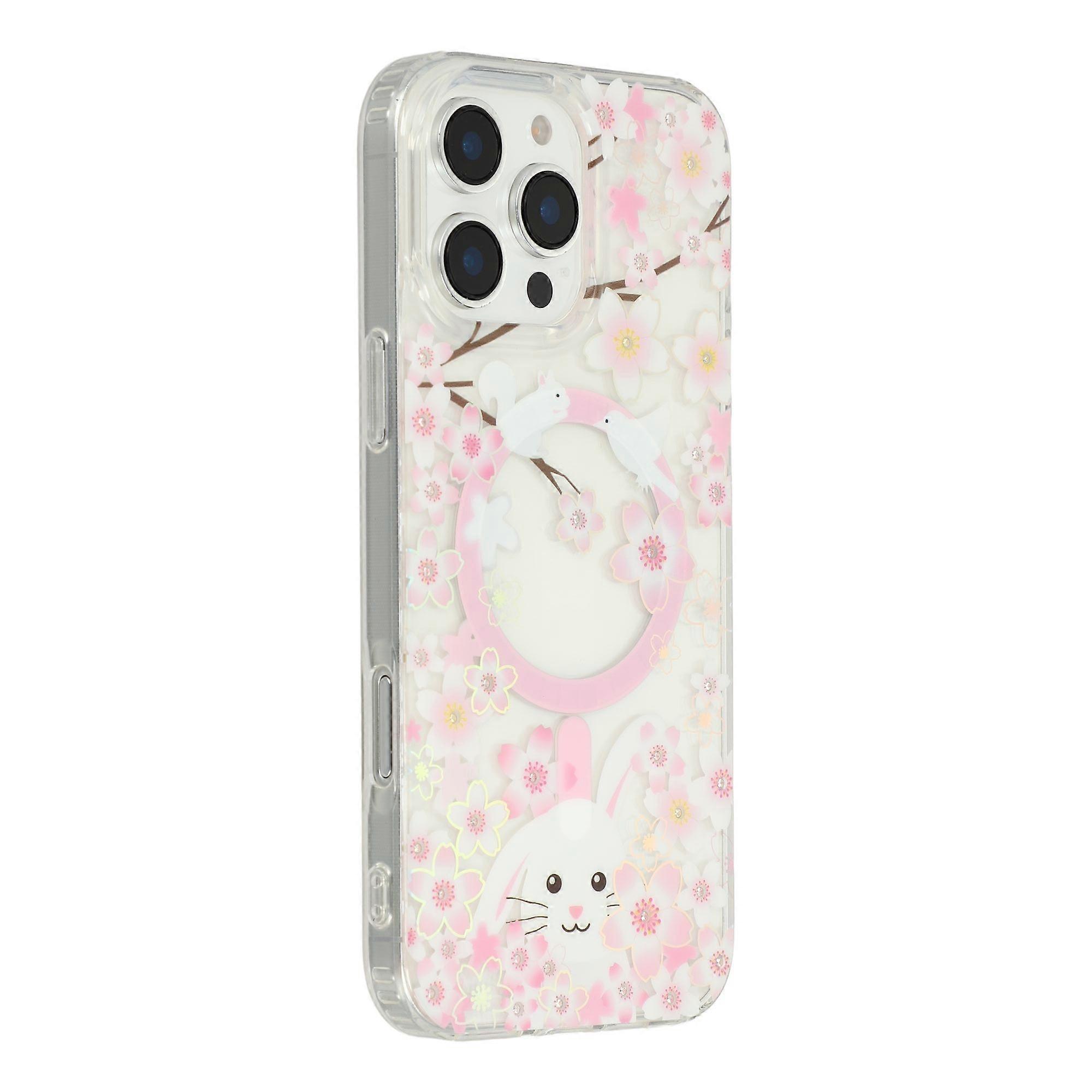 For iPhone 16 Pro Max Case Compatible with MagSafe Embedded Rhinestones IMD Pattern TPU PC Phone Bac
