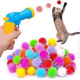 Cat Toys, Interactive Cat Toy Set with Launcher, 100pcs Glitter Pom-Poms for Fetch & Training, Safe Soft Balls for Indoor Play, Kittens & Adult Cats