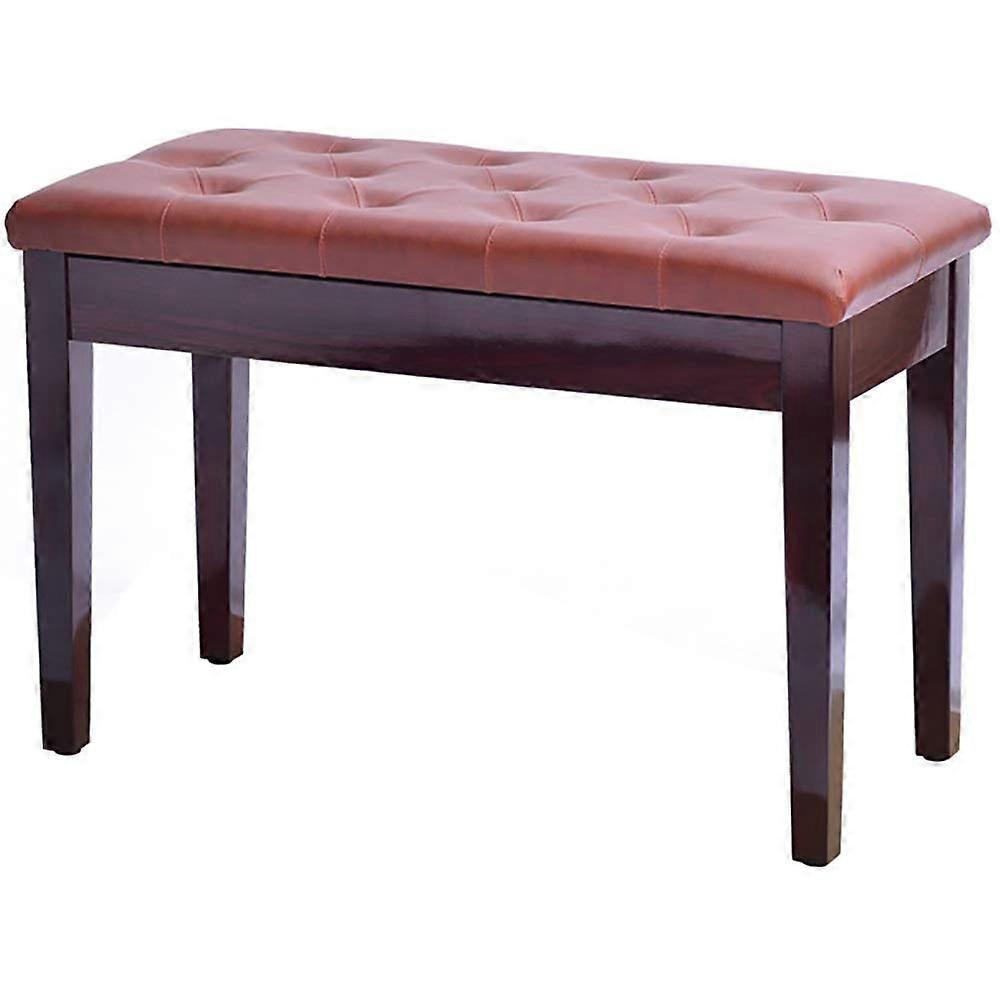 Adjustable Piano Bench with Storage Reddish Brown Solid Wood Leather Padded Seat for Home Practice
