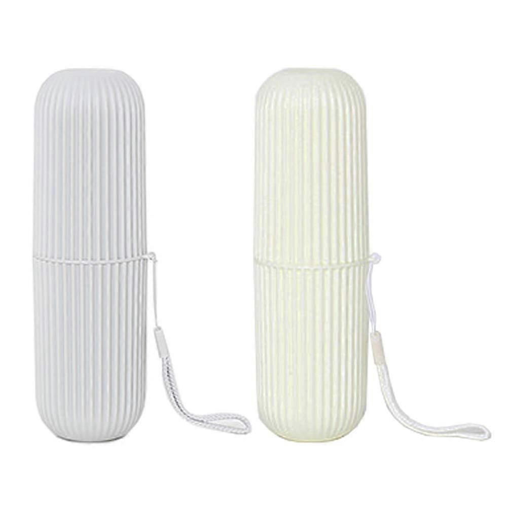 Travel Toothbrush Case with Cup, Compact Dual Function Holder 2 Pack Gray and White
