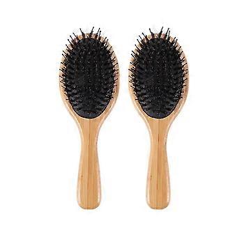 2 pcs escova javali cerdas escova de cabelo com pinos de nylon bambu pá desembaraçar escova desembaraçando adicionando pincéis de brilho diariamente