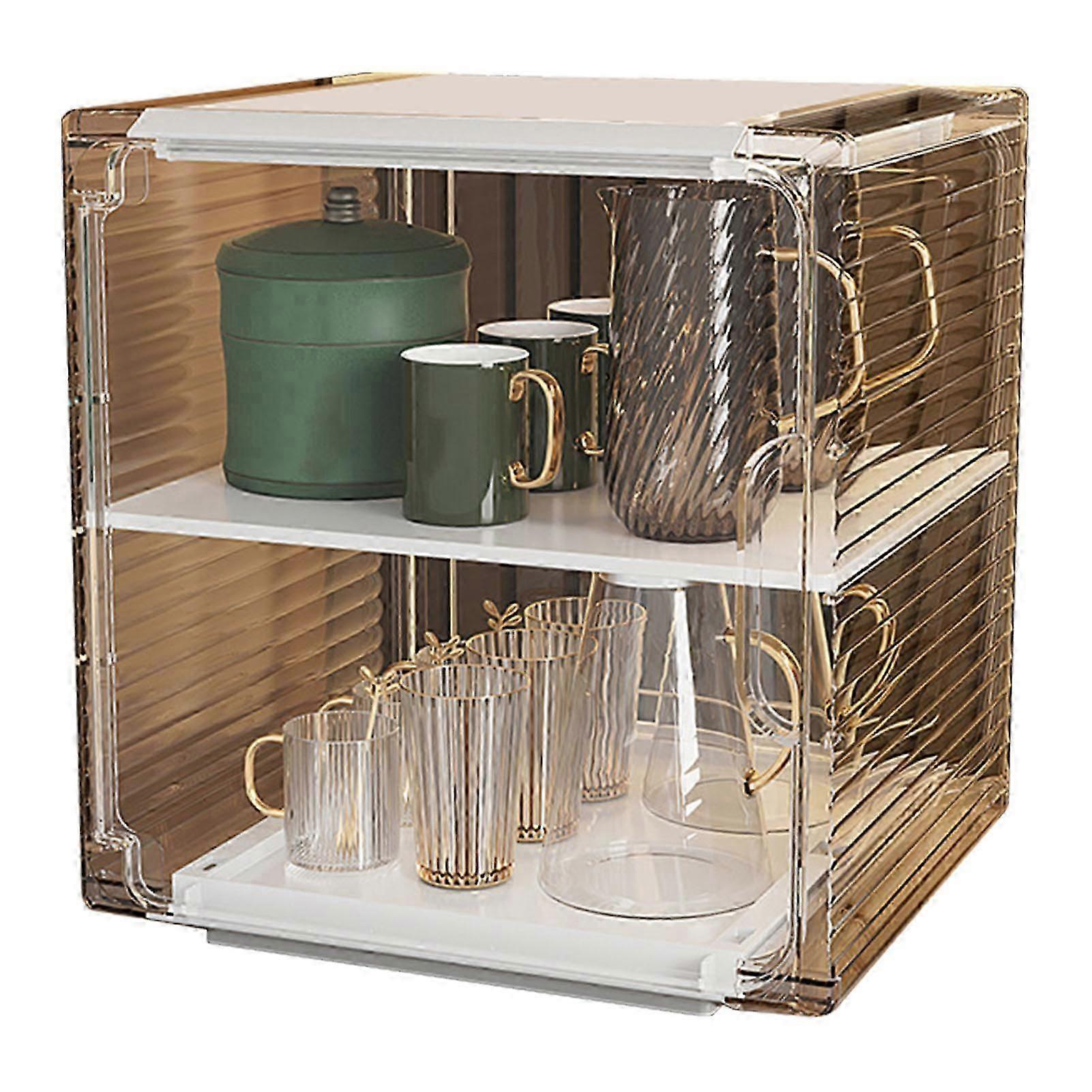 Cup Storage Rack Dustproof Stackable Plastic Clear Cup Organizer Box for Cabinet Desktop