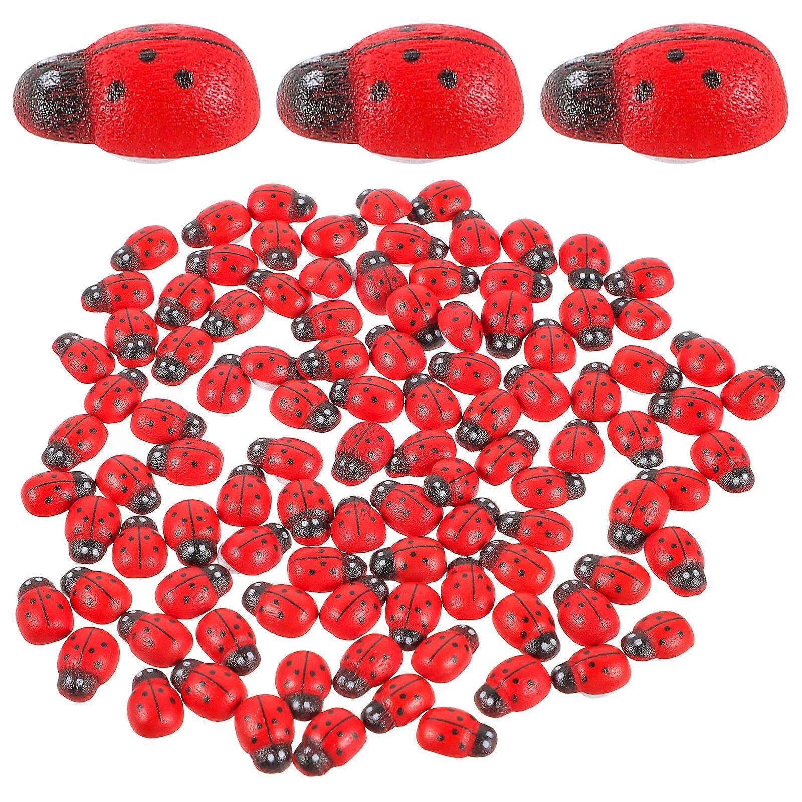 Mini Simulation Ladybugs Toy Red Plastic Ladybug Kit for Kids 100Pcs