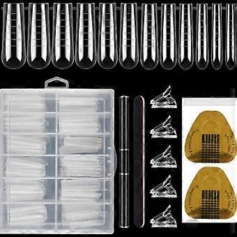 Coffin Nail Tips Set Long Nail Tips for Acrylic Nails Professional Nail Tips Fake Nails Kit with Clipper Cuticle Pusher