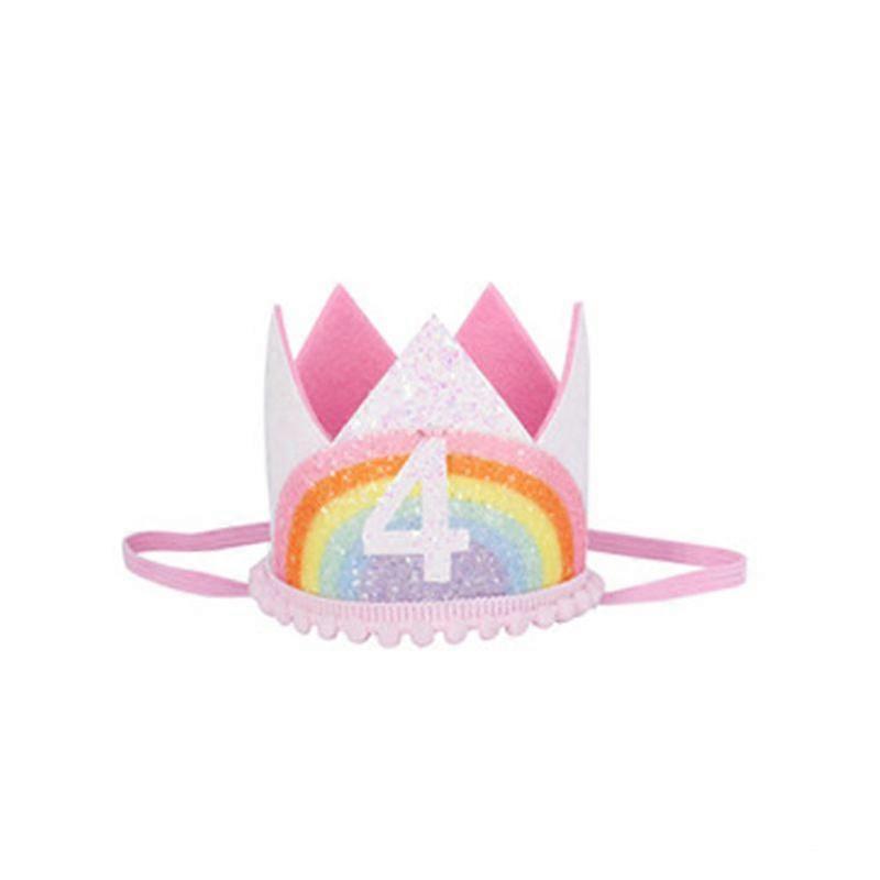 Children's rainbow crown birthday digital cap (E section pink)