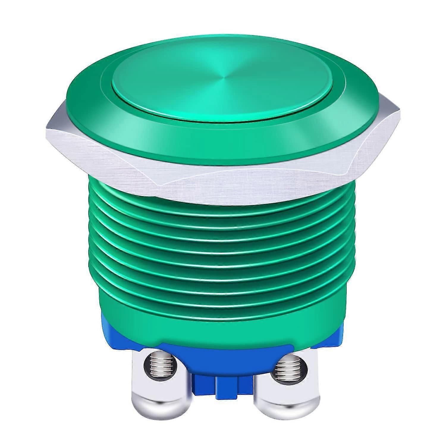16mm Waterproof Green Metal Shell Momentary Flat Push Button Switch