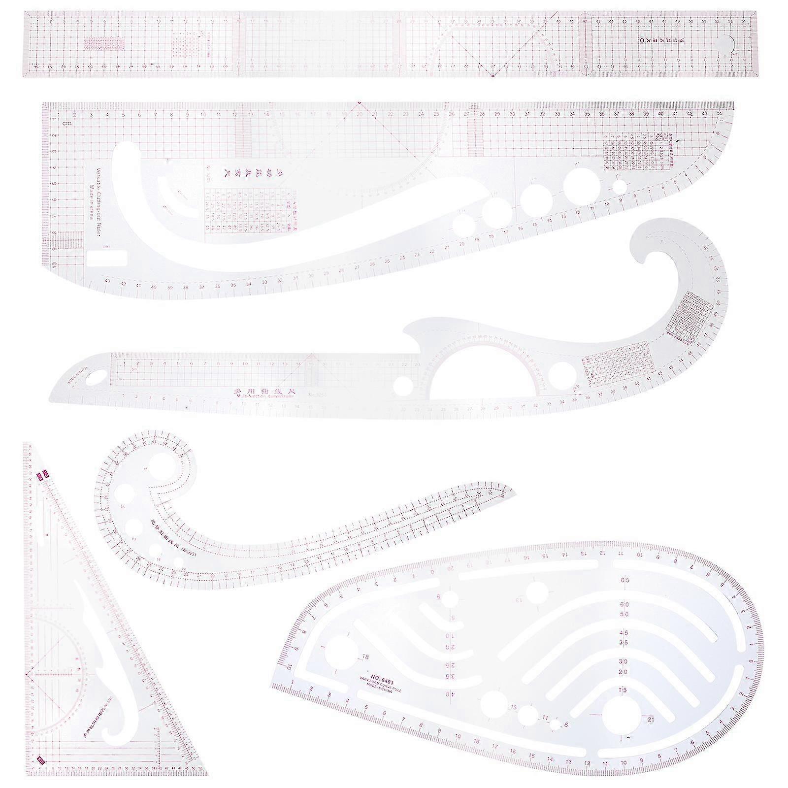6Pcs Sewing Ruler Set Multi-Function French Curve Pattern Tailor Measuring Ruler