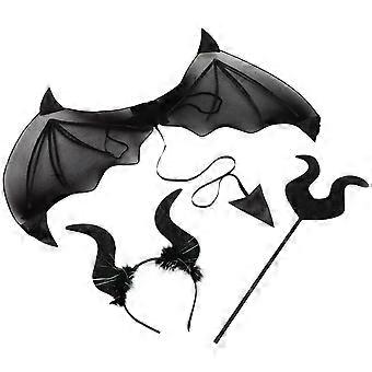 1 Set of Halloween Devil Costume Set Devil Wing Devil Stick Devil Horn Headband Costume Accessories