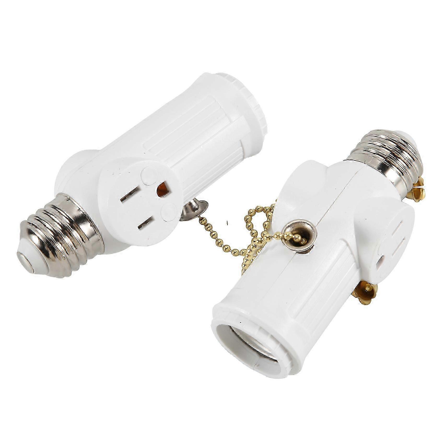 2 Pcs Light Socket to Plug Adapter,E26/E27 Light Bulb Outlet Socket Adapter,Sockets Support 3 Prongs Light Plug US Plug