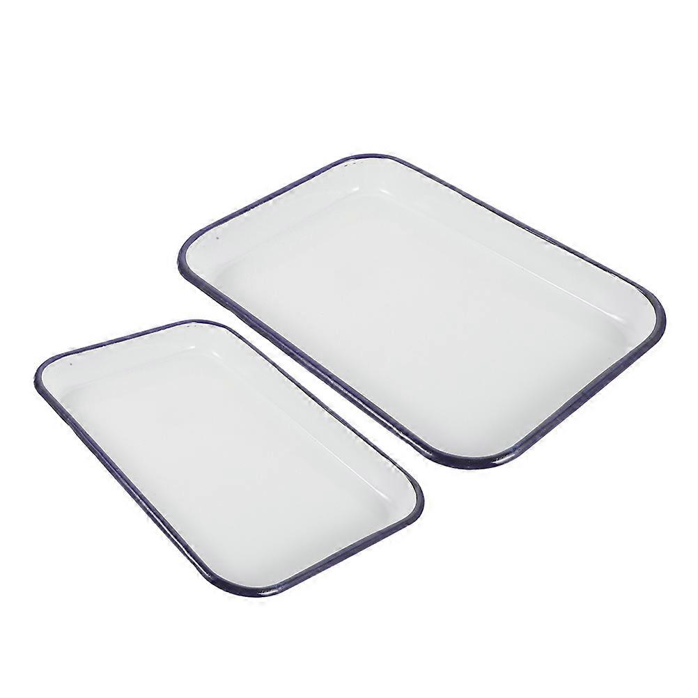 Enamel Roasting Tray for Kitchen Use 2Pcs Rectangular Non-Stick Baking Pan Set