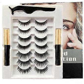 Magnetic Eyelashes Kit With Liquid Eyeliner And Tweezers 7 Pairs Reusable False Lashes No Glue Needed