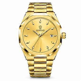 Reloj BINBOND Unisex Moda Octogonal Correa de Acero Calendario Esfera Dorada JY