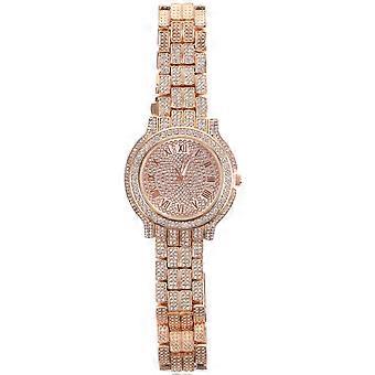 Ladies Rhinestone Watch Quartz Wrist Watch with Roman Numeral Rose Gold