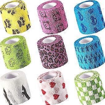 9 Pieces Vet Wrap Self Adhesive Pet Tape 1or 2 Inches Non-Woven Bandage Cohesive Wrist Ankle Spraining and Swelling