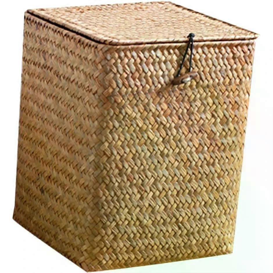 Woven Storage Box with Lid for Kitchen and Laundry