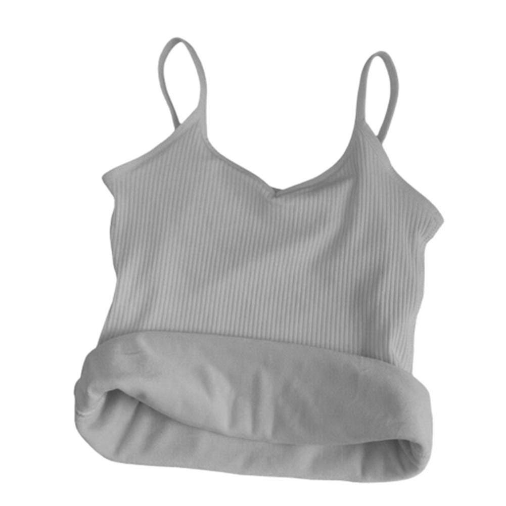 Thick Spaghetti Straps Camisole Plush Vest With Spaghetti Straps Solid Color Fleeces Lining Bottoming Vest For Winter Autumn
