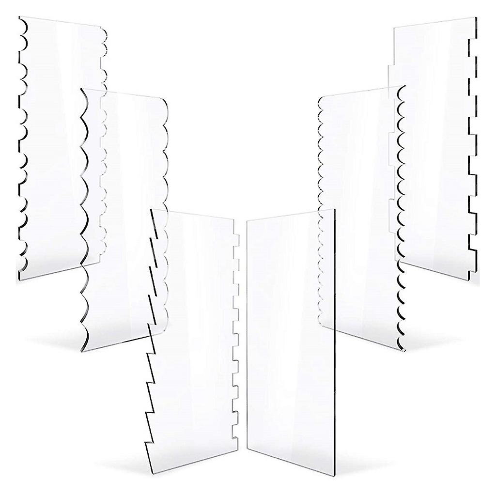 6Pcs Transparent Clear Acrylic Cake Scraper Set Decorating Contour Comb Saw Tooth Cake Trim Smoother Tool Pastry Cutter Kitchen Baking Frosting Tools
