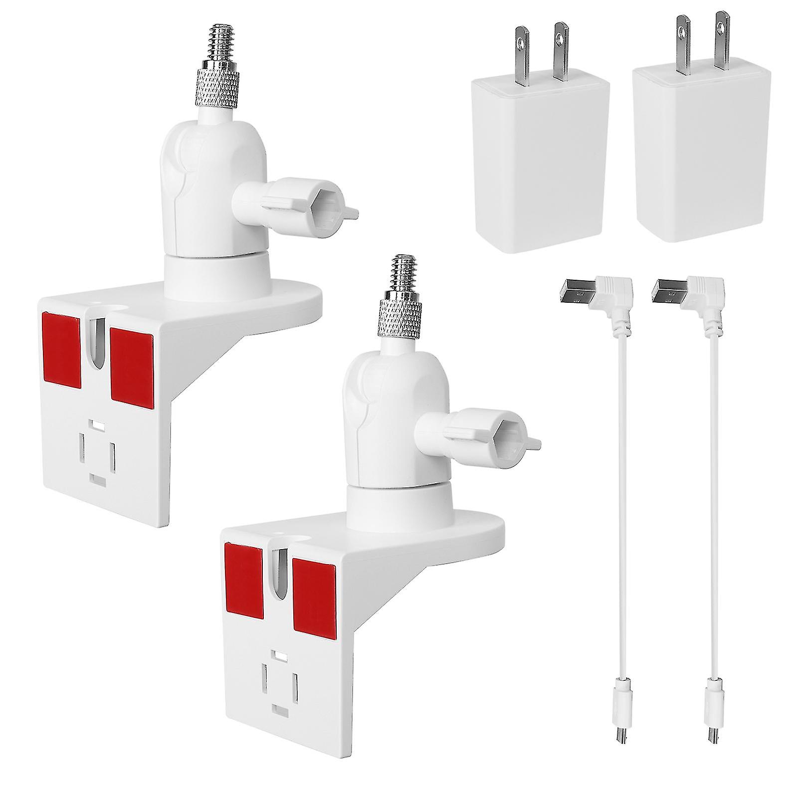 White 2 2pcs Outlet Mount For Compatible With Ring Indoor Cam, Plug-in Wall Mount Stand With Power Adapter And Cable For Compatible With Wyze Cam Pan,