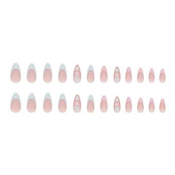 Pink Frosted Almond Fake Nails Low Color Ins Style Medium Fake Nails For Beginners Nail Decoration Practice