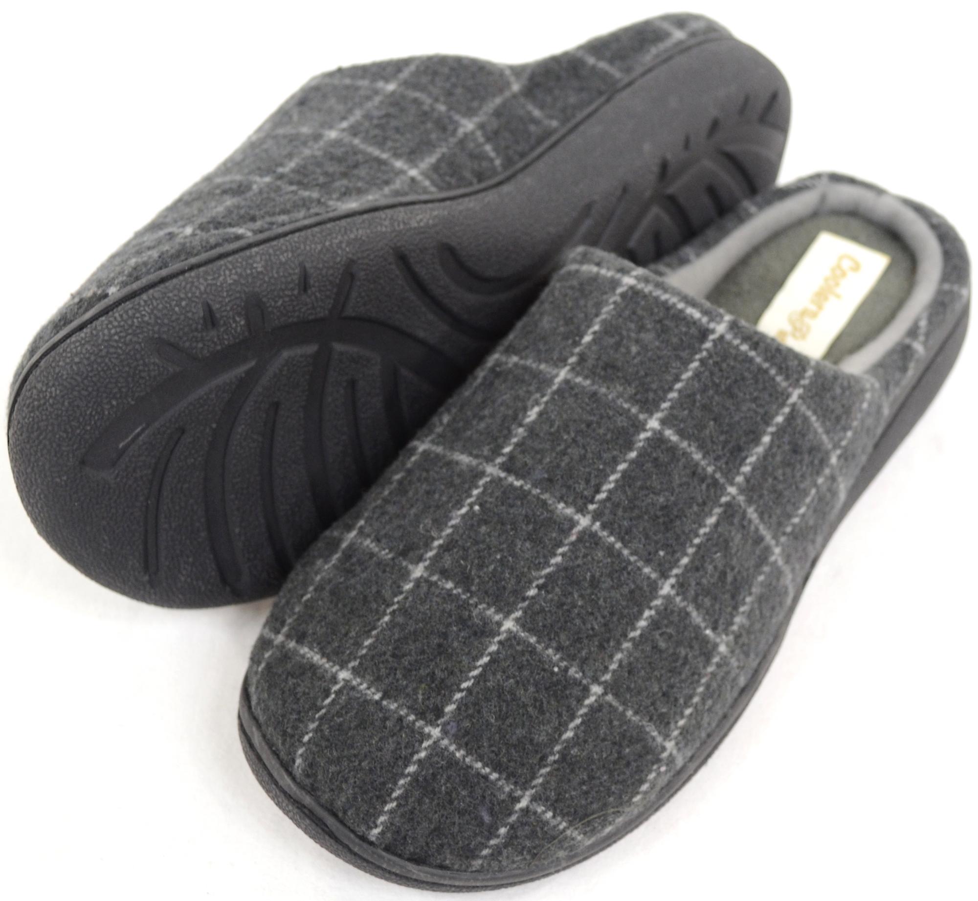 Mens molleton doublé Design Checked Mules / chaussons - gris - UK 7