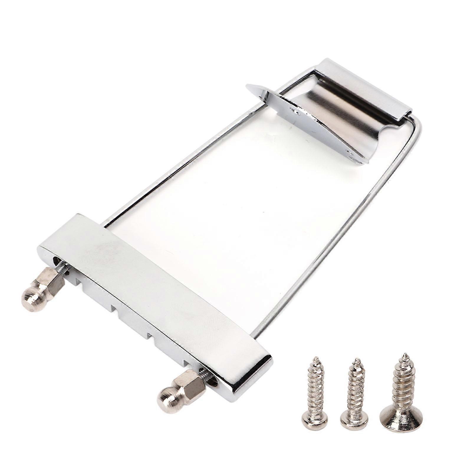 4 String Guitar Tailpiece Metal Silver, Burr Free Bridge Replacement Part for Electric Bass, Easy Install Accessory