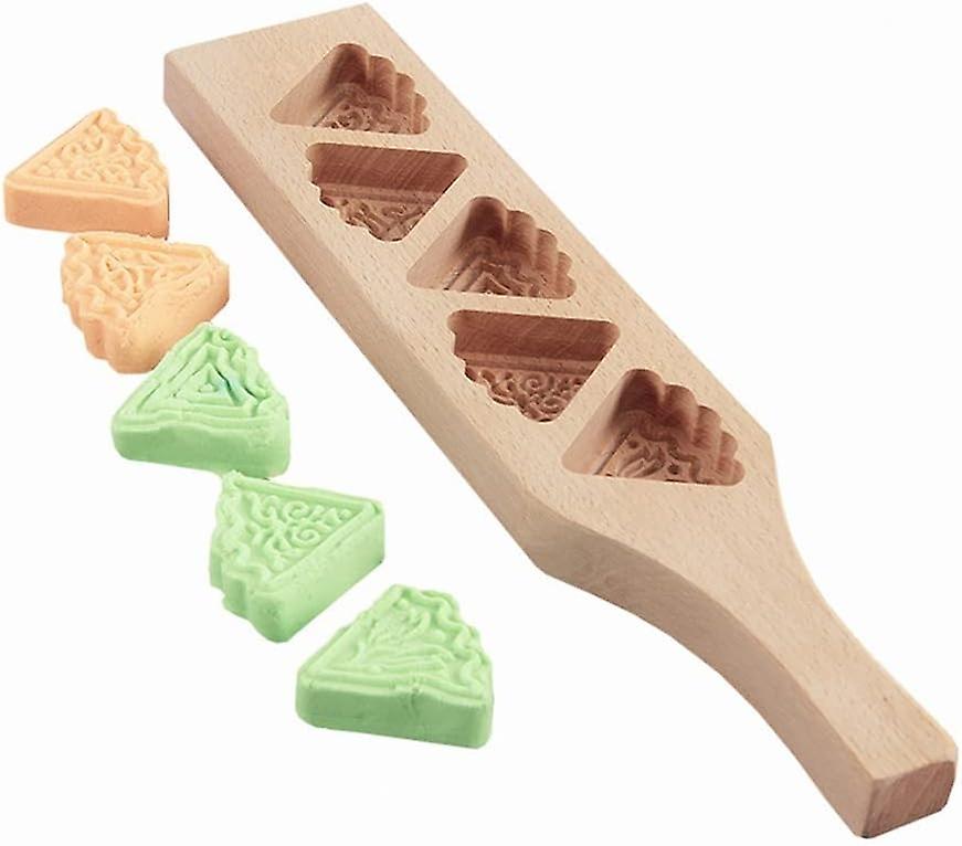 Mooncake Mold Woodprint Mini 5 Triangular Cakes