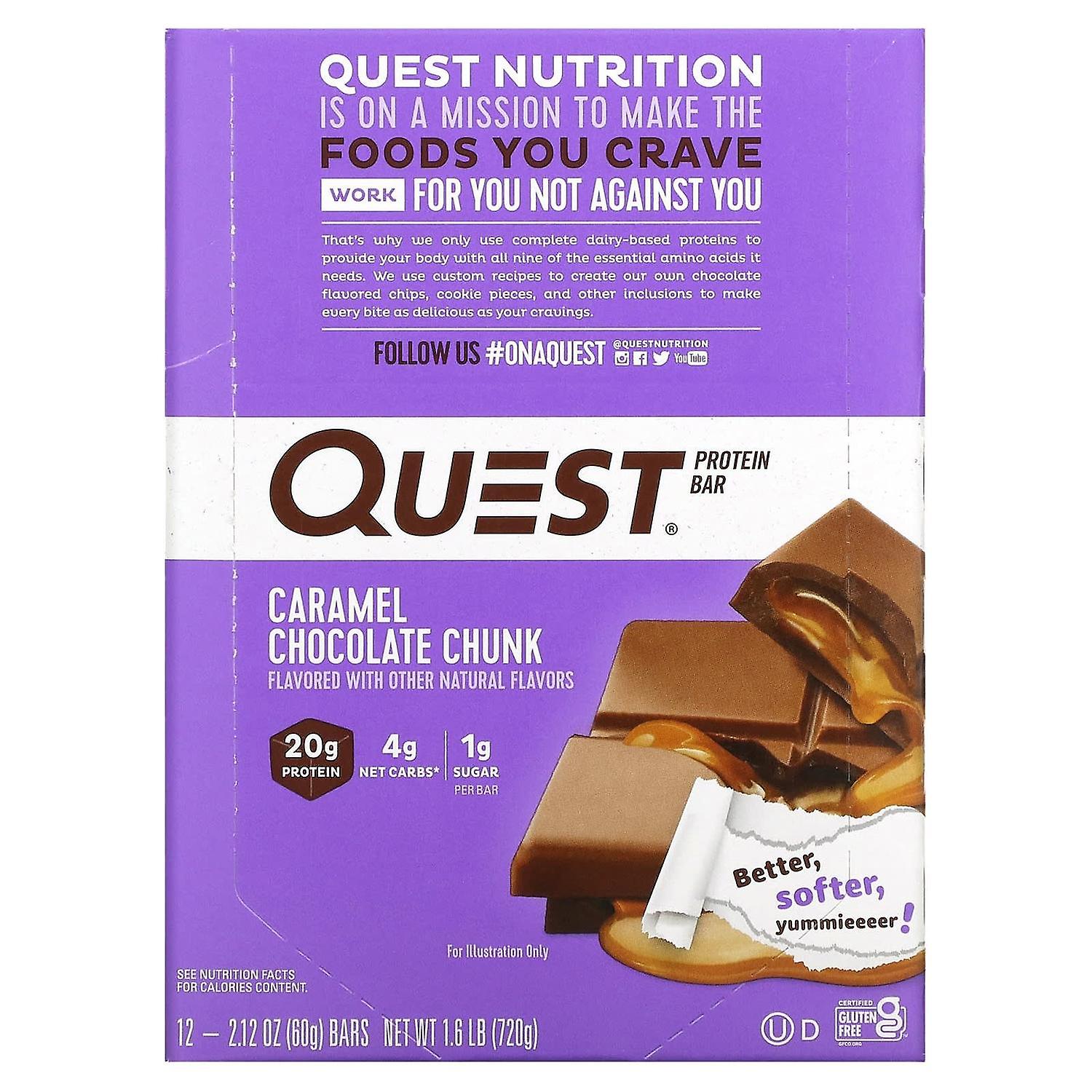 Quest Nutrition, Protein Bar, Caramel Chocolate Chunk, 12 Bars, 2.12 oz (60 g) Each