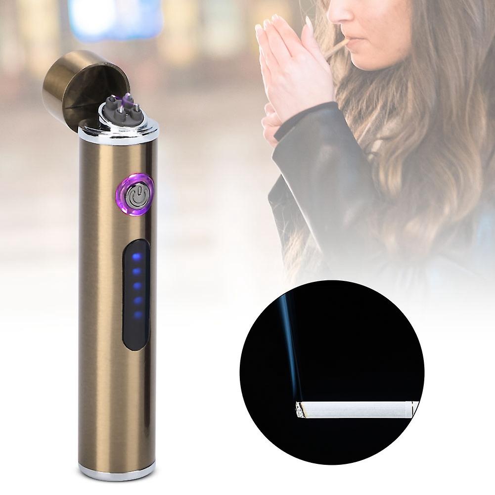 Mini Portable USB Electric Arc LED Lighter Windproof Cigarette Lighter With Power DisplayGold Brushed