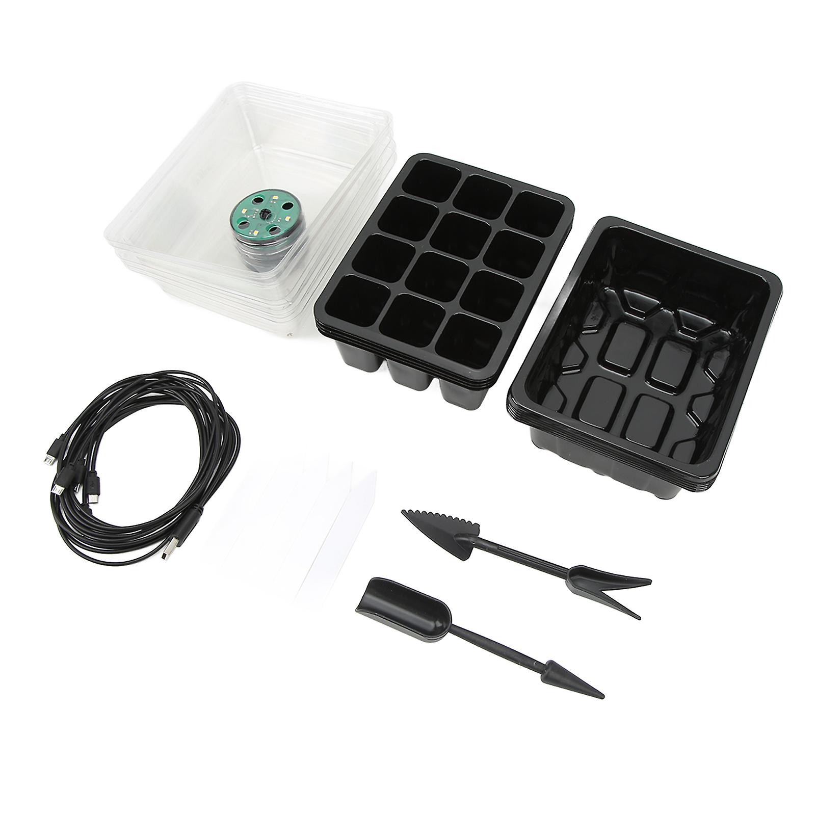 5 Pcs Seed Starter Tray Transparent Lid Garden Propagator Germination Set for Seeds Growing Starting with LED Light Black
