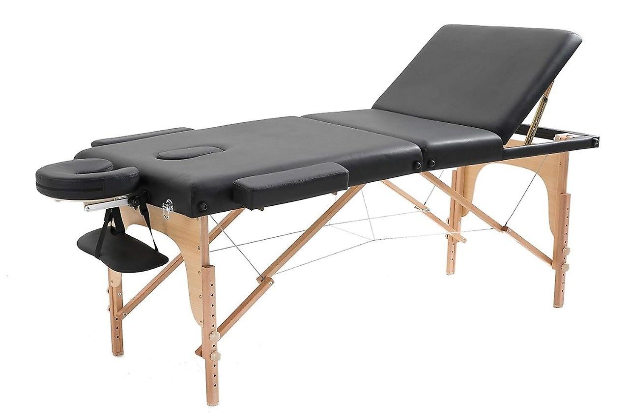 Massage table - collapsible - 3 sections - 185x70cm - wood - black