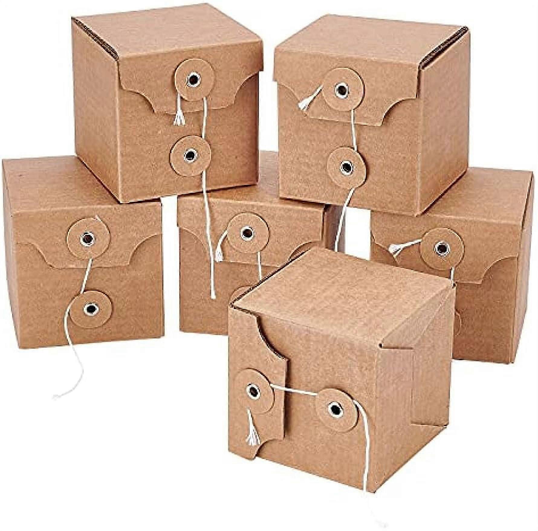 12pcs Square Kraft Paper Box Gift Box with Sealing Button Design and Coiling Cotton Rope for Gifts Wedding Tea Biscuits Packaging (7x7x7cm/2.8x2.8x2.8