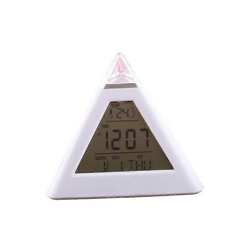 LED Digital Alarm Clock 7 Colors Changing Night Light Temperature Display Pyramid Shape Desk Clock
