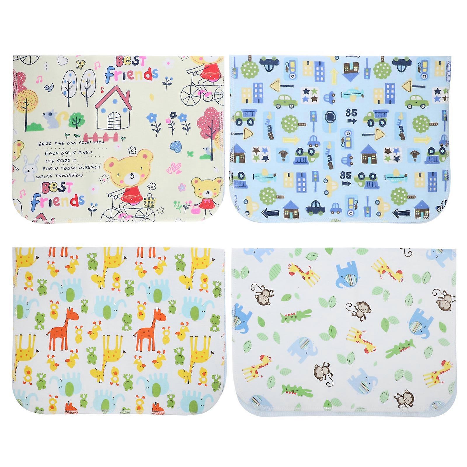 4PCS 45x30cm 婴儿防水床单尿尿垫卡通可重复使用的婴儿床上用品尿布打嗝床垫尿布垫(混合)