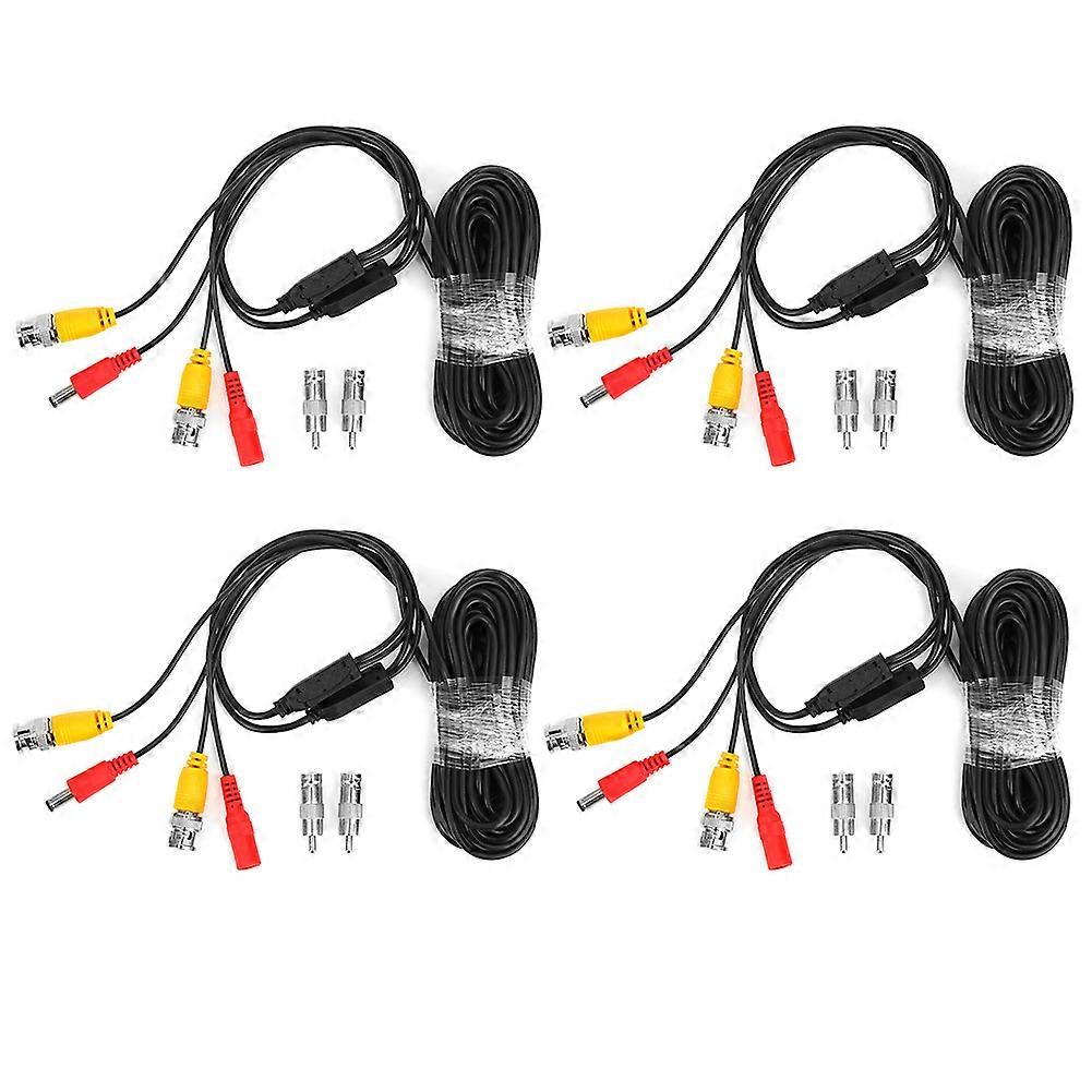 4pcs Bnc Video Power Cable Cctv Wire Cord Security System Accessories 10m