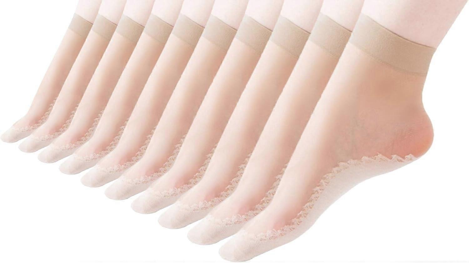Women's 10 Pairs Silky Thin Nylon Short Ankle Socks(Skin)