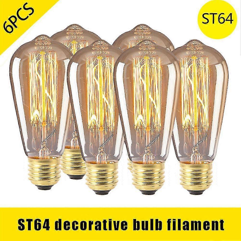 6pcs וינטאג 'רטרו St64 E27 אדיסון נורות 40w נימה נורה לבן חם