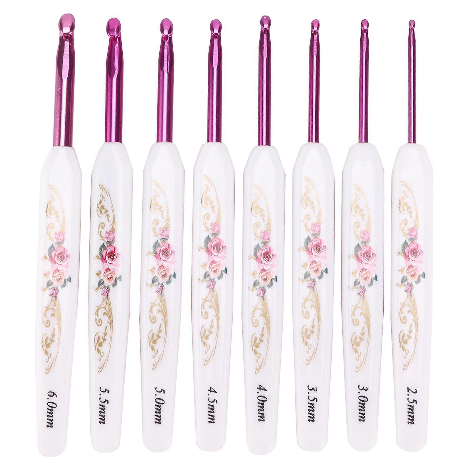 Crochet Hooks 8 Pcs Soft NonSlip Good Grip Knitting Needles Set with Mark for Weaving Home Use(Safflower Porcelain Pack of 8 )