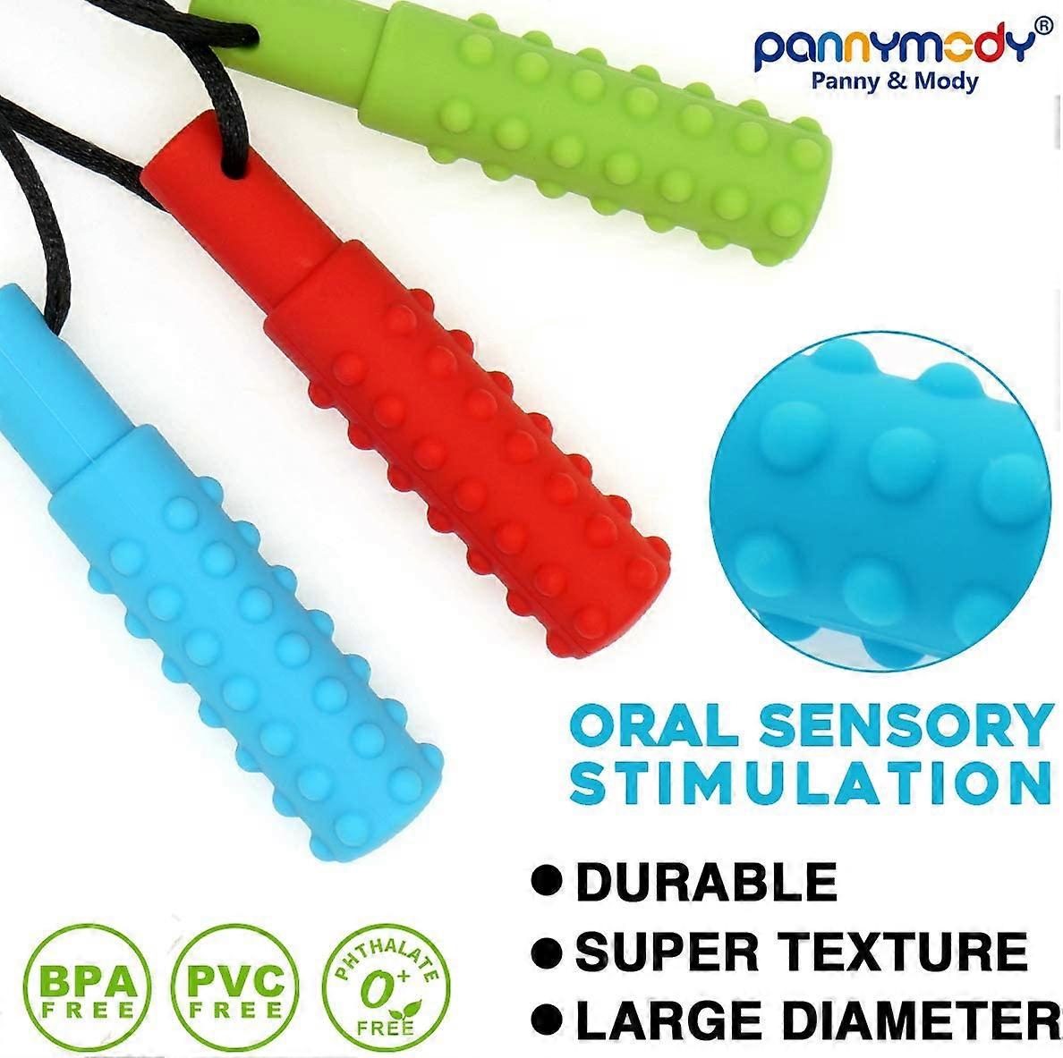 Sensory Chew Necklace Set (6 Pack), Silicone Chew Toys for Kids, Boys and Girls, Oral Sensory Motor Aids (Blue, Green, Red)