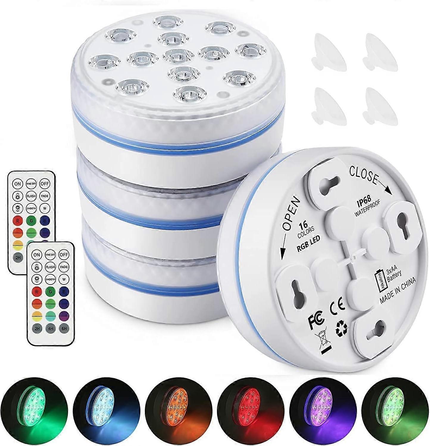 4 Pack Underwater Lights with Remote Control, RGB Multi Color Changing Waterproof LED Underwater Pool Light for Vase Party Christmas Pool Wedding