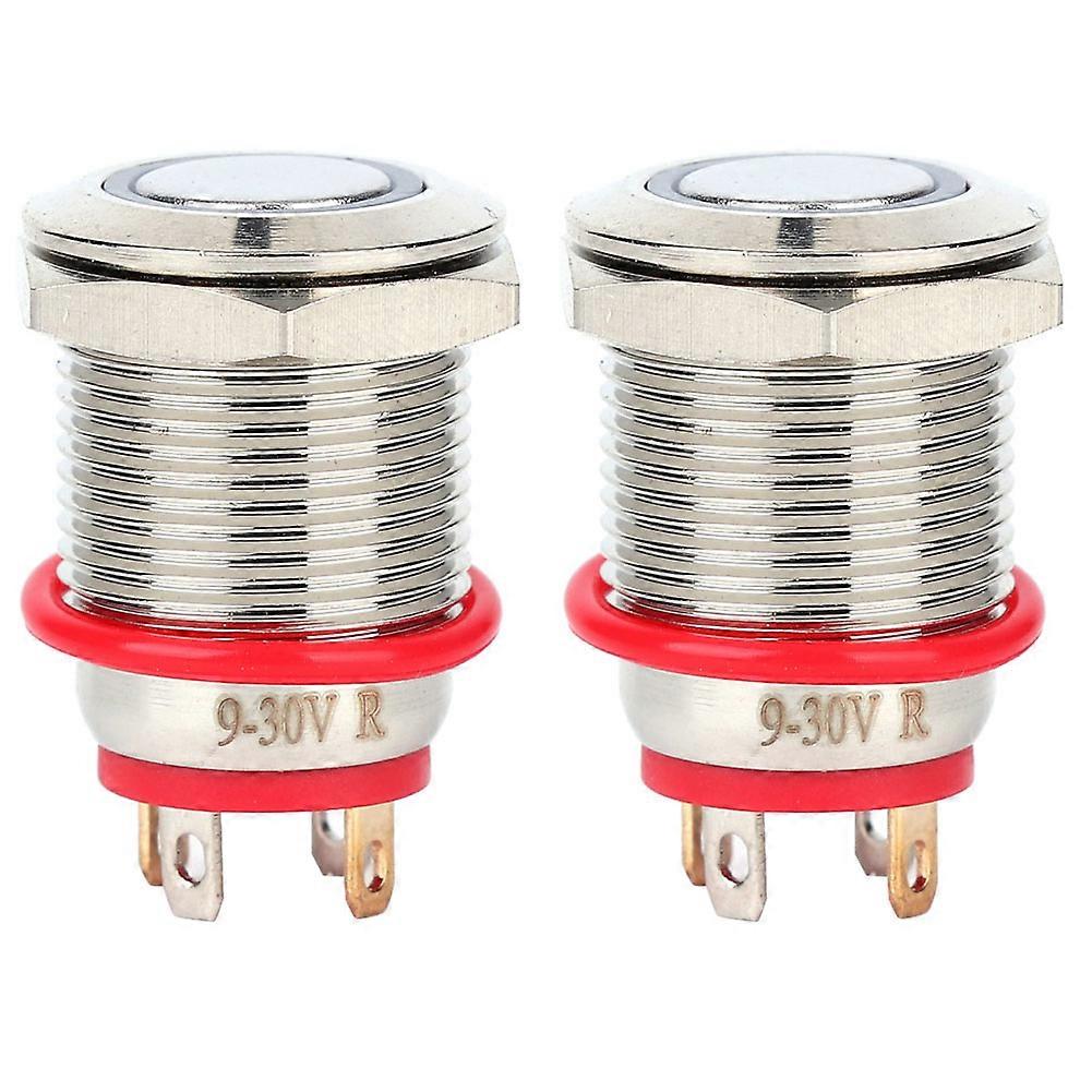 2 Pcs 12mm 4 Pin Self reset Metal Button Switch with LED Light IP65 Switch(Red 3~9V)