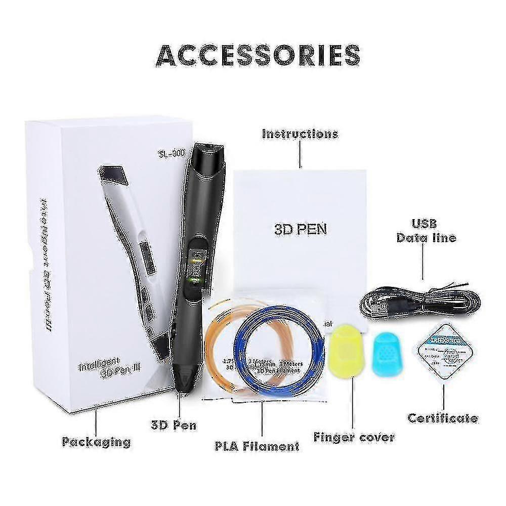 Sl-300 3d Printing Pen Sl 300 White Color 3d Printing Pencil With 1.75mm 5m Pla Abs Printer Filament