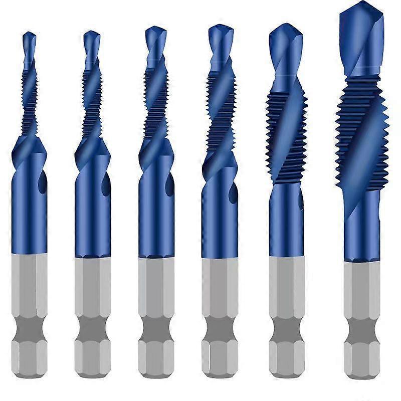 6pcs M3-M10 Screw Tap Drill Bits Hss Taps Countersink Deburr Set Metric Combination Bit High Speed Steel 1/4 IN Quick Change Hex