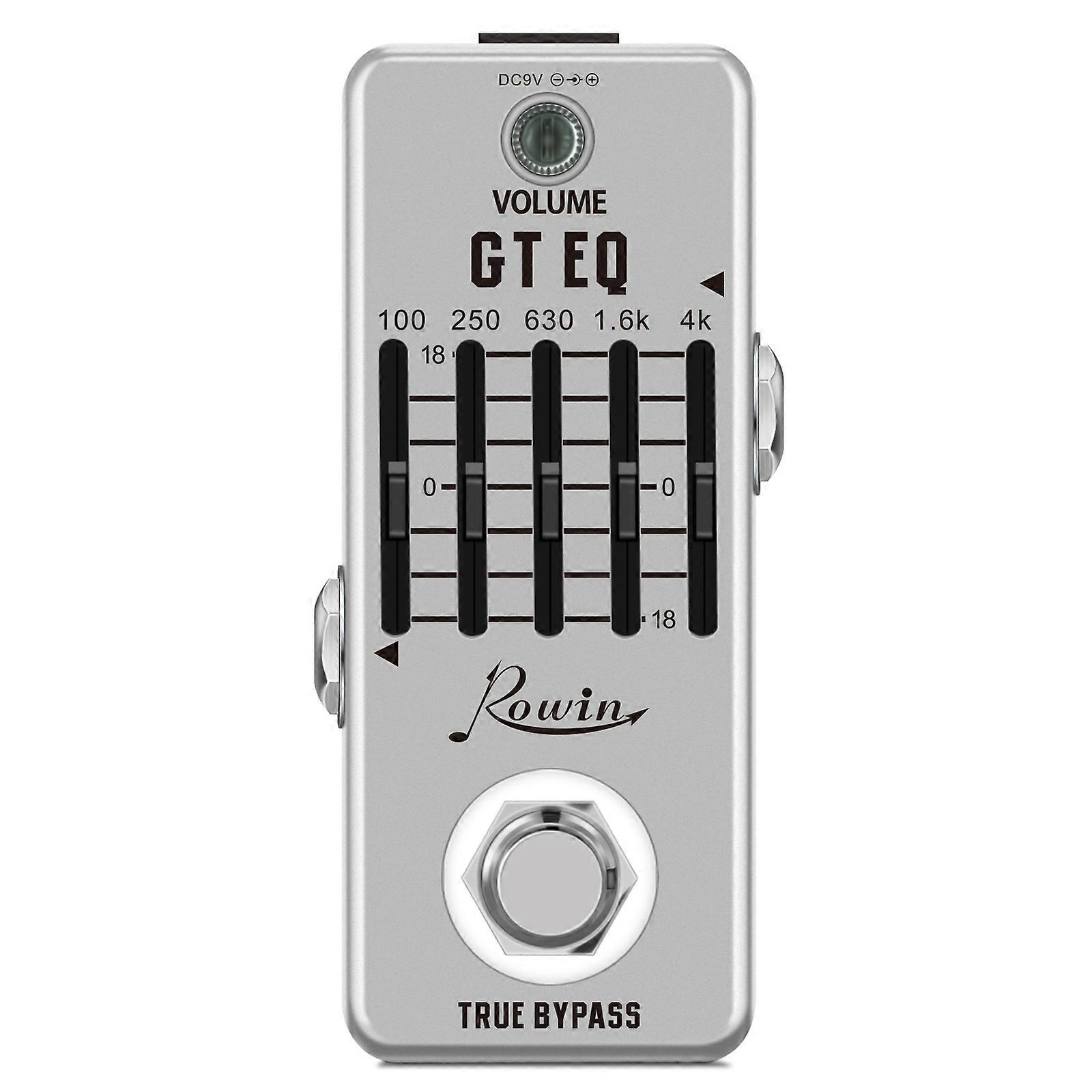 Rowin 5-Band EQ Pedal Electric Guitar Equalizer 100Hz 250Hz 630Hz 1.6kHz 4kHz True Bypass 1/4 Inch Mono Metal Shell Effects Pedal Overload Distortion